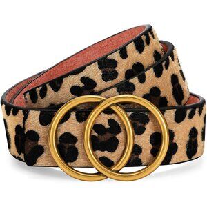 Women's Leather Belt Jeans Pants Fashion Waist Belt Ring Buckle Leopard Belt